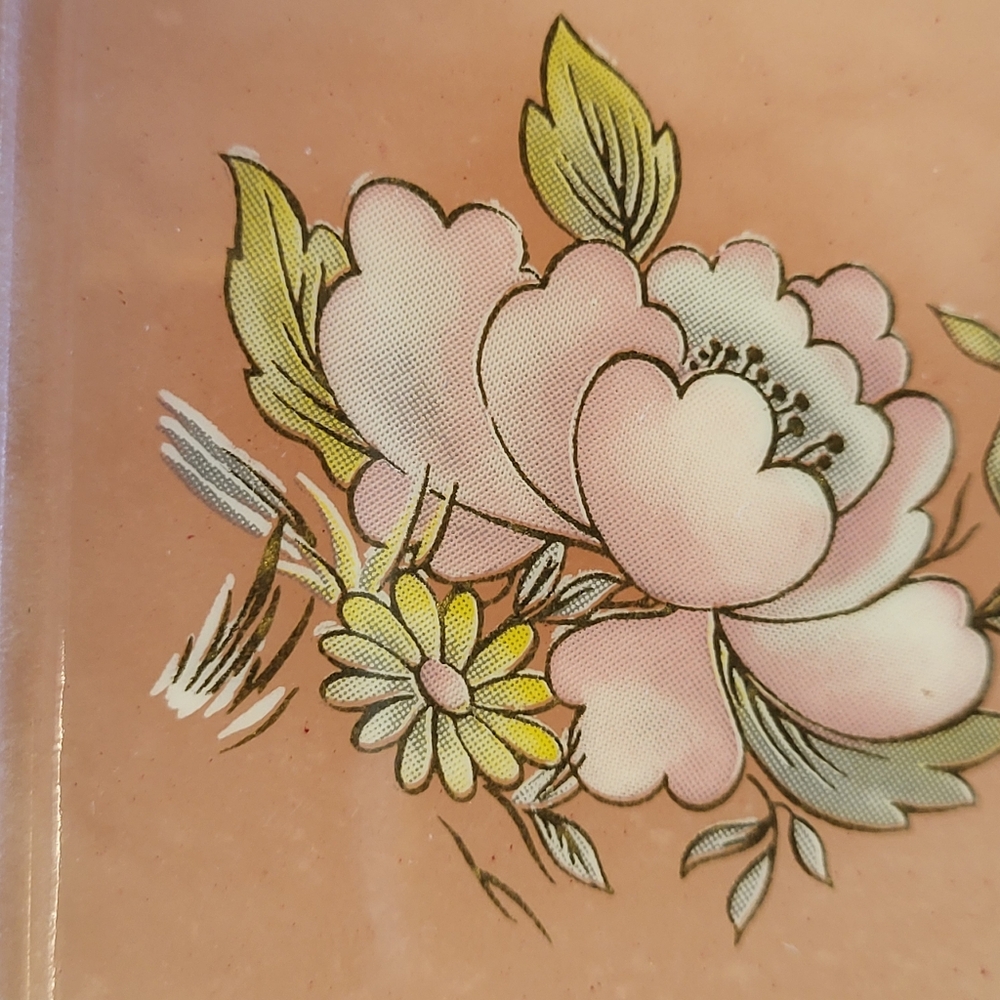 VTG Genuine Alabaster Stone Square Trinket Jewelry Box Hinged Peach Floral Brass - Picture 3 of 15